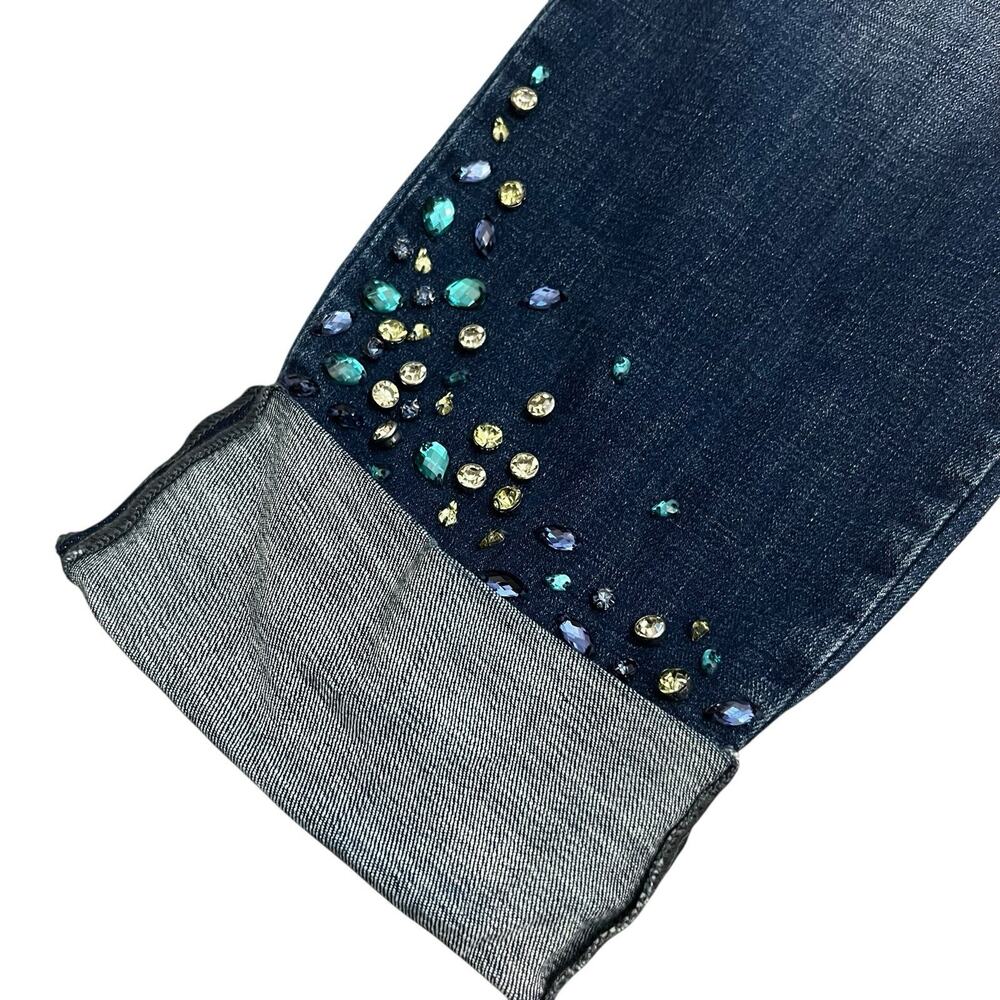 Chico's Dark Blue Cropped Jeans with Embellished Cuffs - Picture 3 of 10